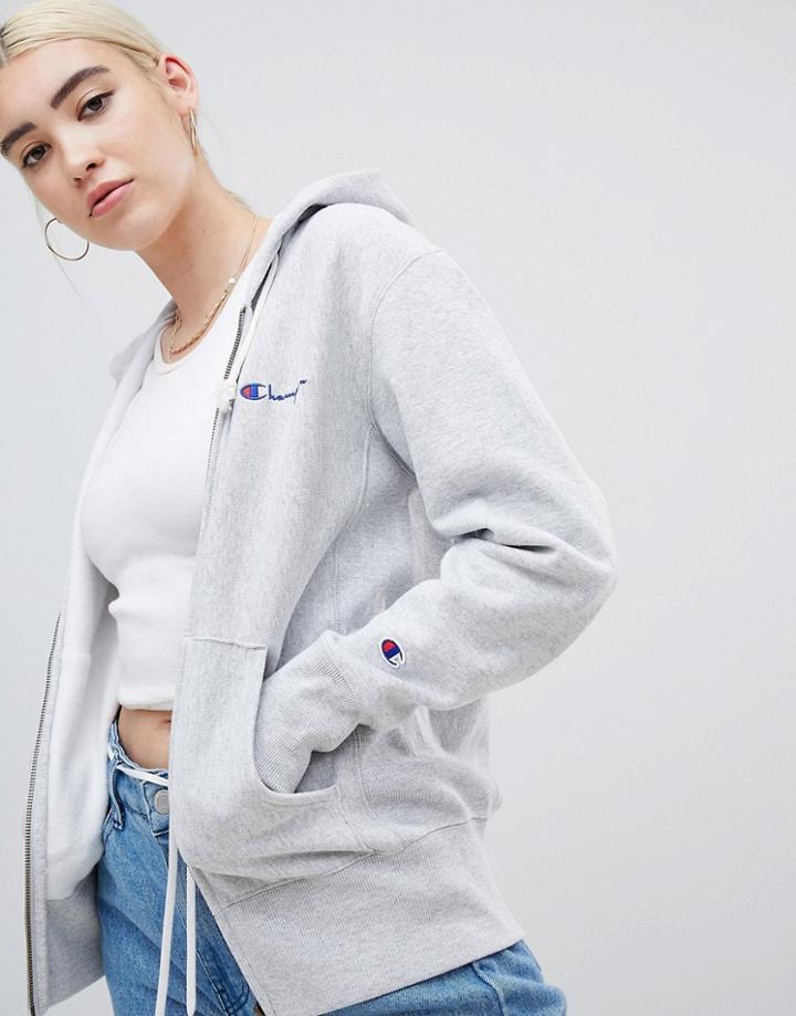 Champion Boyfriend Hoodie With Hood Logo-gray