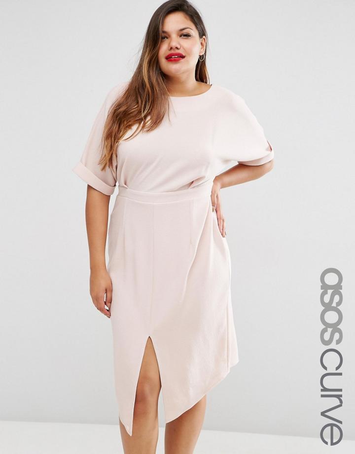 Asos Curve Plain Wiggle Cut Out Back Dress - Blush