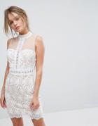 New Look Cutwork Lace Sheer Mesh Dress - White