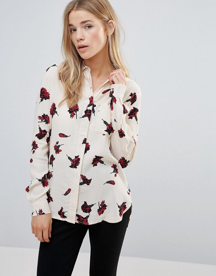 Ganni Jones Crepe Carnation Print Shirt - Cream