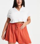 Asos Design Curve Drawstring High Waisted Flippy Shorts In Rust - Part Of A Set-orange