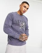 Mennace Long Sleeve T-shirt In Dusty Blue With Placement Print-blues