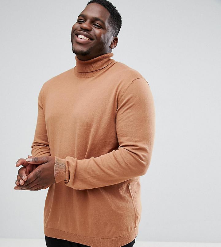 Asos Plus Cotton Roll Neck Sweater In Rust - Brown