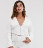 In The Style Plus Cropped Blazer Jacket With Hook And Eye Detail In White