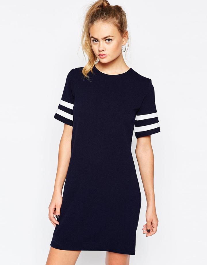 Daisy Street Shift Dress With Contrast Stripe Sleeve - Cream