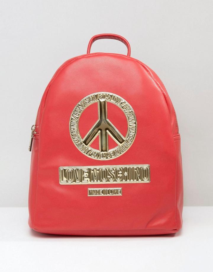 Love Moschino Backpack With Peace Logo - Red