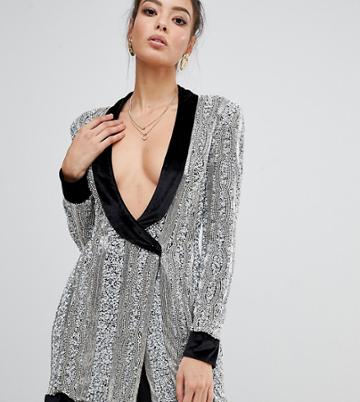 Missguided Peace & Love Embellished Wrap Dress In Silver - Silver