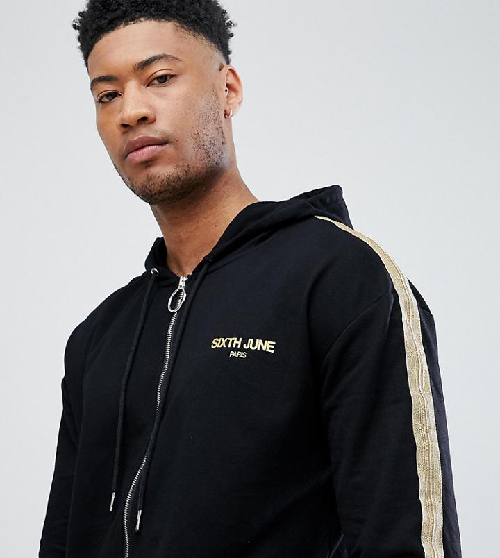 Sixth June Track Jacket In Black With Gold Side Stripe Exclusive To Asos