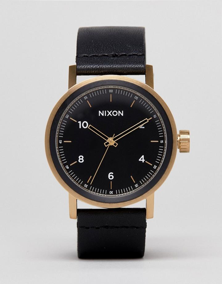 Nixon Stark Leather Watch In Black/gold - Black