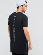 Asos Super Longline T-shirt With Worldwide Spine Print And Side Zips - Black