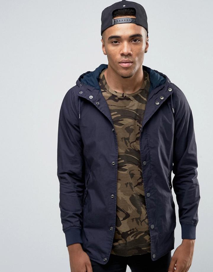 Pull & Bear Parka In Navy - Navy