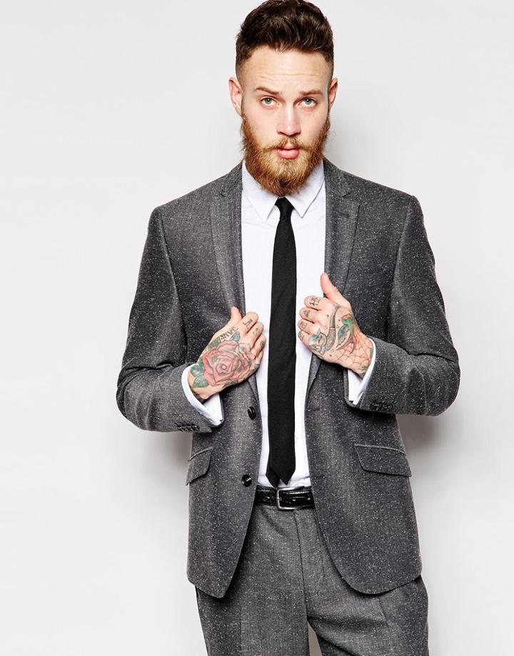 Asos Skinny Fit Suit Jacket In Tweed - Gray