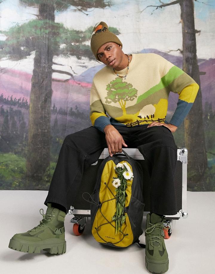 Asos Design Knit Sweater With Sheep Landscape Pattern-multi