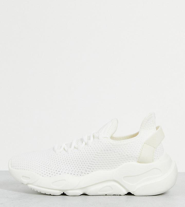 Asos Design Wide Fit Dexter Chunky Knit Lace-up Sneakers In White