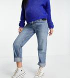 Asos Design Maternity Cotton Blend Low Rise Straight Leg Jean In Greencast - Mblue-blues
