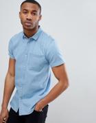 New Look Regular Fit Short Sleeve Denim Shirt In Light Blue Wash - Blue