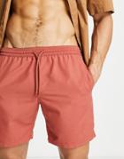 Asos Design Swim Shorts In Rust Red Mid Length
