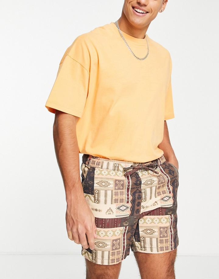 Asos Design Slim Shorts With Retro Print-multi