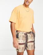 Asos Design Slim Shorts With Retro Print-multi