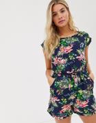 Brave Soul Lenore Romper In Tropical Print - Navy