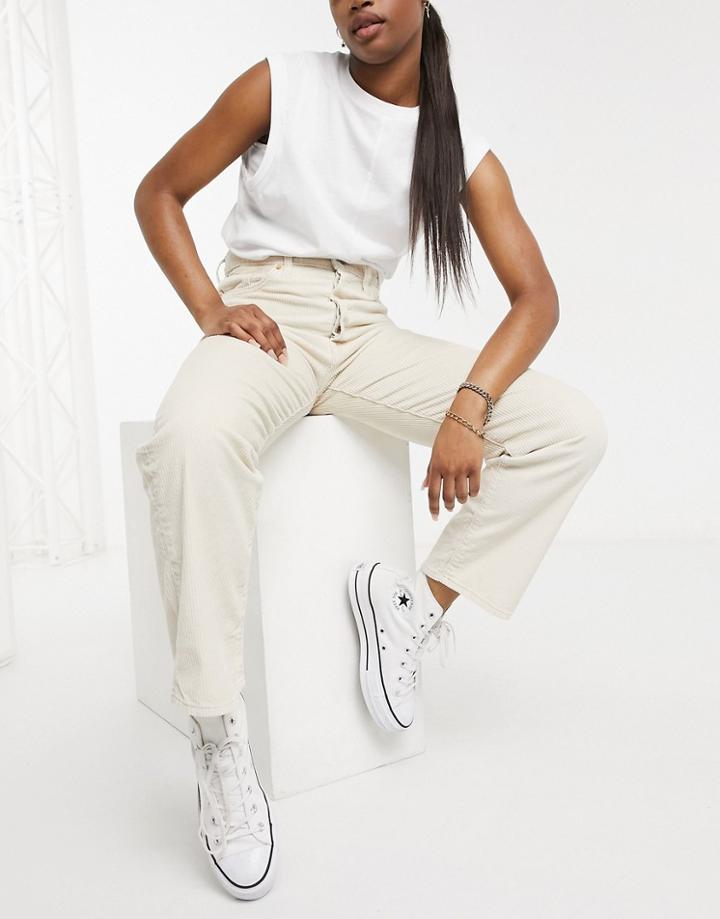 Levi's Ribcage Cord Straight Leg Ankle Grazer Jeans In Cream-white