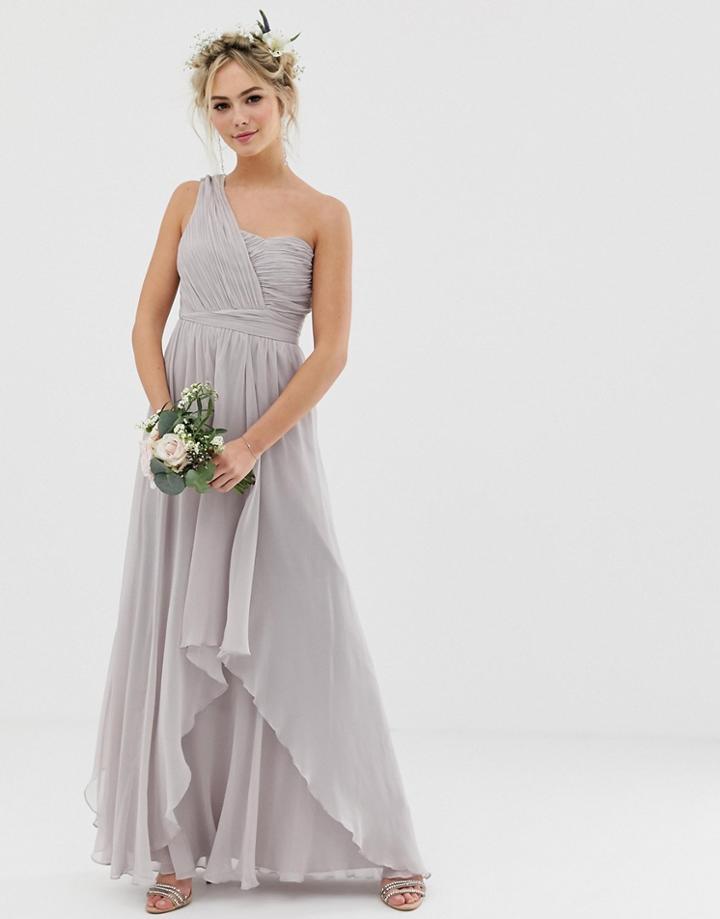 Asos Design Bridesmaid Soft Layer Maxi Dress With One Shoulder Pleated Bodice - Gray