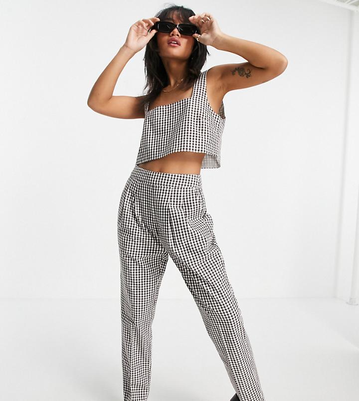 Asos Design Petite Side Tab Pants In Brown Gingham Set