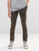 Asos Skinny Cotton Pants With Knee Rip In Dark Khaki - Forest Night