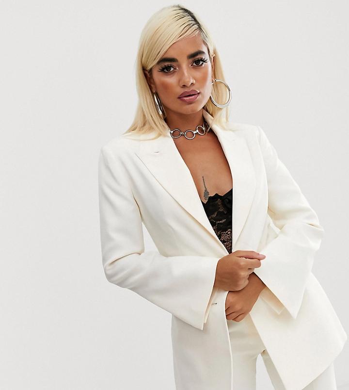Asos Design Petite Pop Waisted Suit Blazer-white