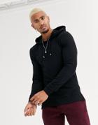 Asos Design Muscle Hoodie In Black With Split Hem