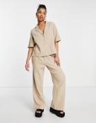 Asos Design Pull On Wide Leg Pants In Latte Cheesecloth - Part Of A Set-neutral
