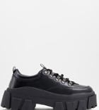 Asos Design Lace Up Shoes In Black Faux Leather With Chunky Sole