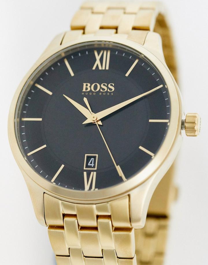 Boss Black Dial Bracelet Watch In Gold