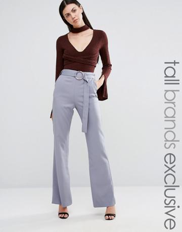 Lavish Alice Tall Slim Leg Pant With Belt Detail - Gray