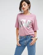 Love Moschino Silver Foil Logo T-shirt - Pink