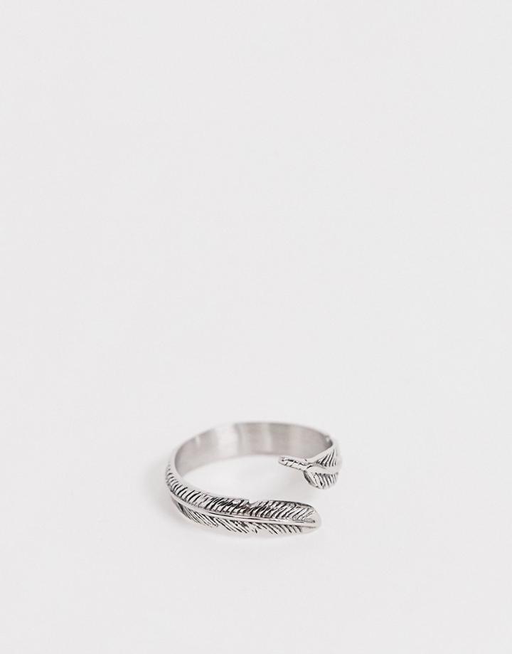 Seven London Silver Feather Wrap Around Ring - Silver