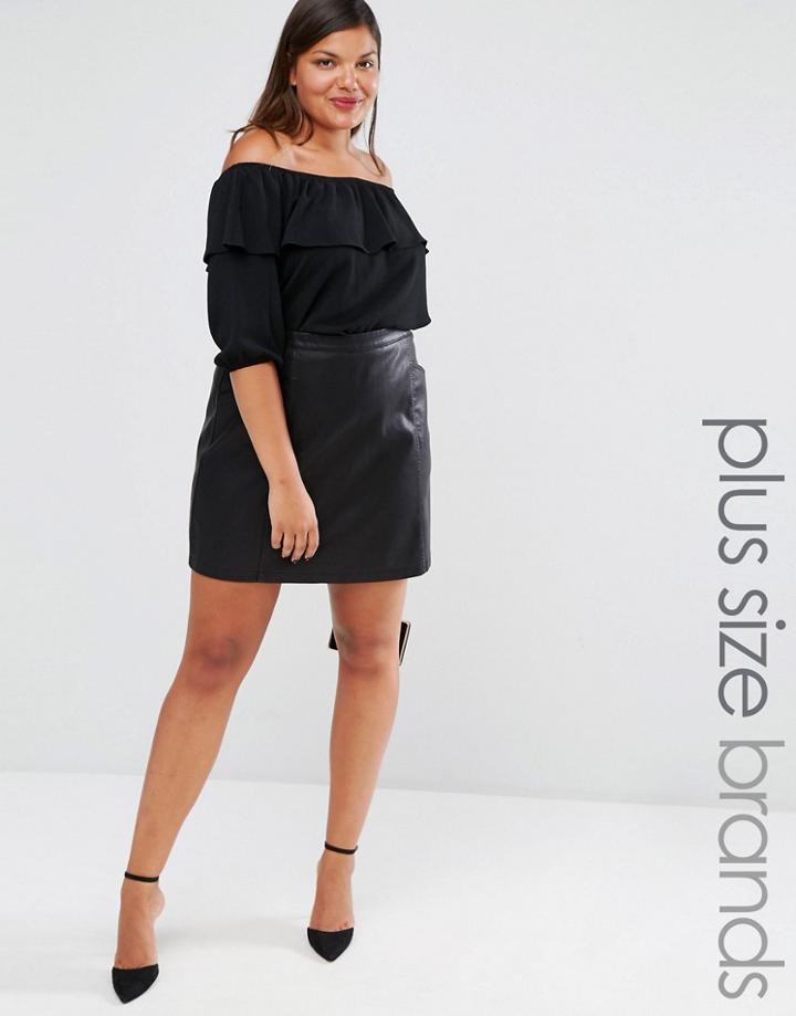 New Look Plus Leather Look Mini Skirt - Black