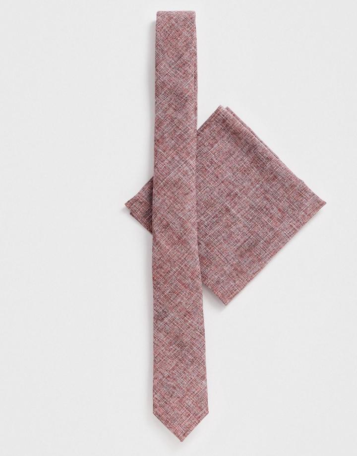 Asos Design Wedding Slim Textured Tie & Pocket Square In Pink - Pink