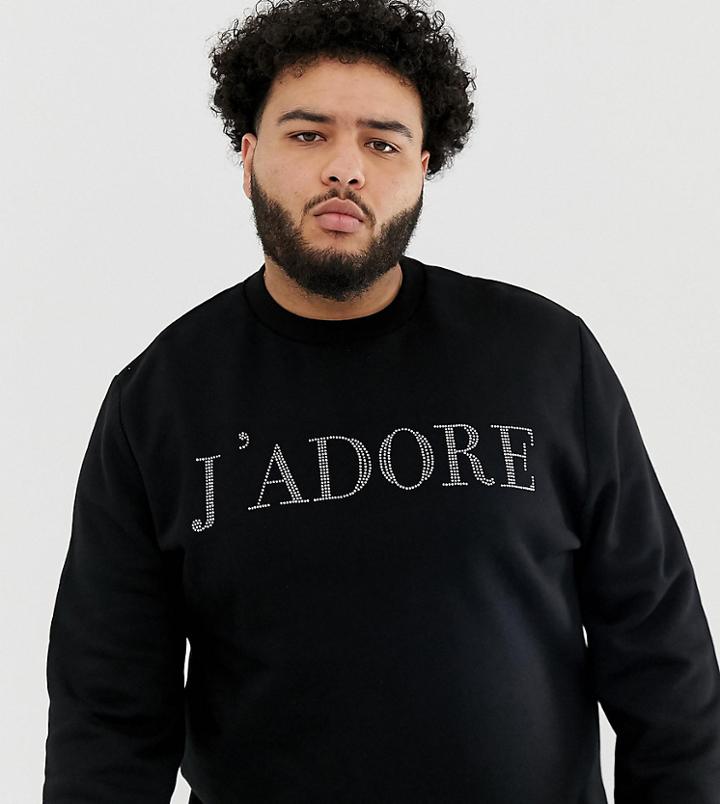 Asos Design Plus Sweatshirt With Jadore Slogan In Crystals - Black