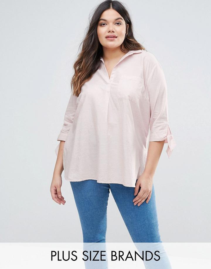 New Look Plus Tie Sleeve Shirt - Pink