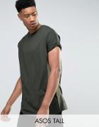 Asos Tall T-shirt With Roll Sleeve In Green - Green