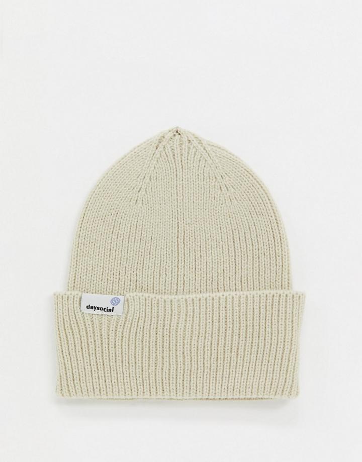 Asos Daysocial Fisherman Beanie In Beige-white