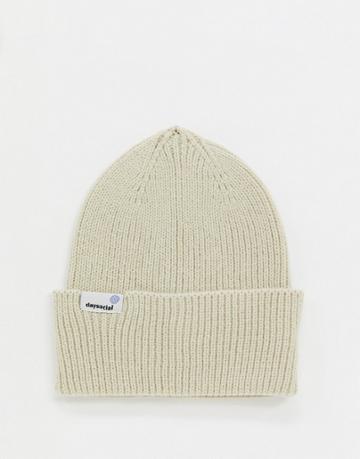 Asos Daysocial Fisherman Beanie In Beige-white
