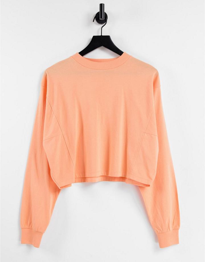 Asos Design Long Sleeve Boxy T-shirt With Seam Detail In Peach-orange