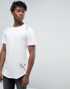 Only & Sons Distressed T-shirt With Curved Hem - White