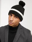 Topman Pom-pom Hat With Geometric Knit In Ecru-white