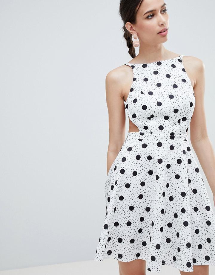 Asos Design Spot Racer Neck Skater Mini Dress - Multi