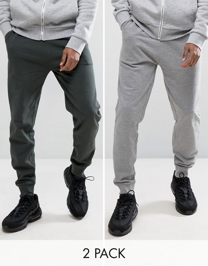 Asos Skinny Joggers 2 Pack Gray Marl/green Save - Multi