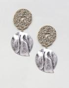 Mango Silver And Gold Disc Earrings In Silver - Silver