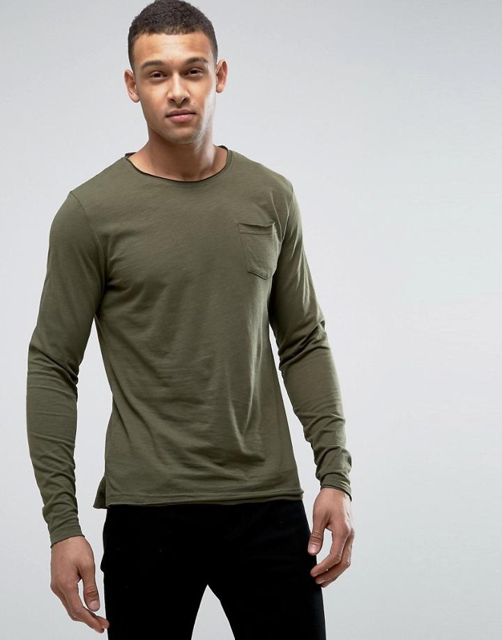 D-struct Jersey Slub Raw Edge Long Sleeve Top - Green